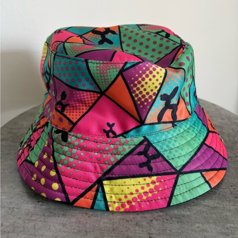 Colorful “Rocket Dog” Bucket Hat Patchwork Neon Balloon Animals Reversible